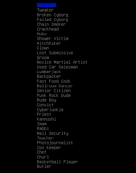 profession list options