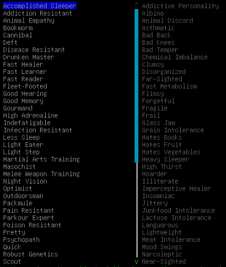 traits list options